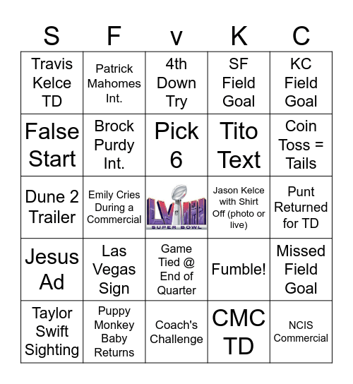 Super Bowl Bingo (Taylor's Version) Bingo Card