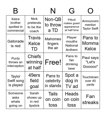 Super Bowl Bingo 2024 Bingo Card