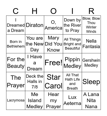 Crystal's Musical Vision Bingo Card