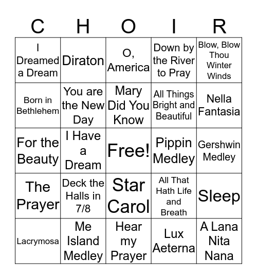 Crystal's Musical Vision Bingo Card