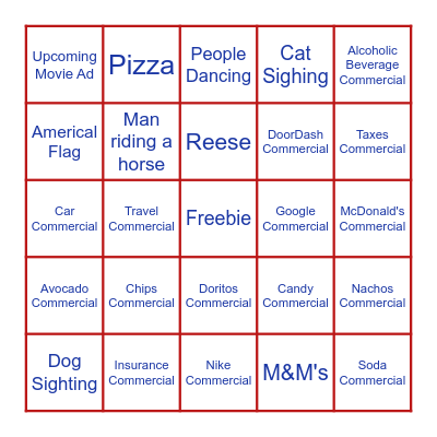 Commercials Bingo Card