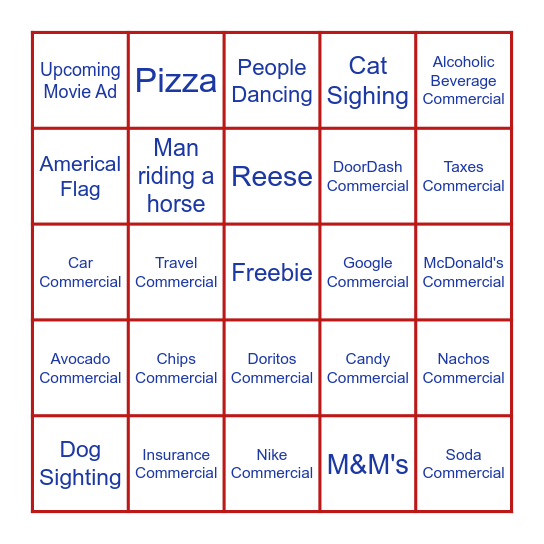 Commercials Bingo Card