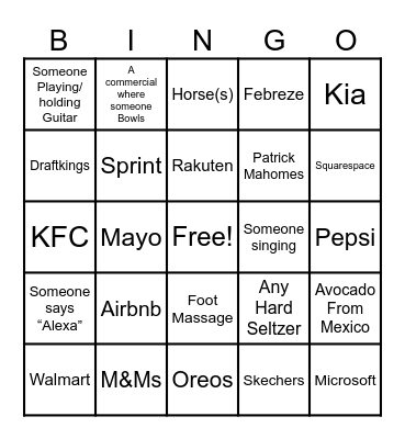 Super Bowl Bingo!! Bingo Card