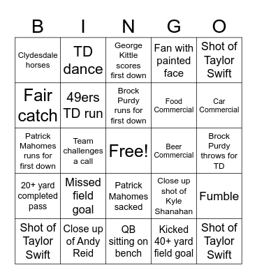 SuperBowl LVIII BINGO Card