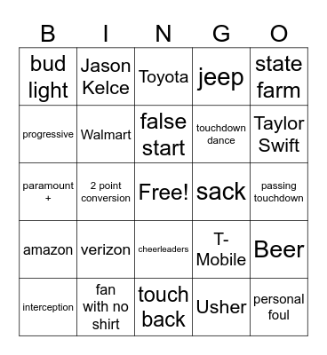 Super Bowl 58 Bingo Card