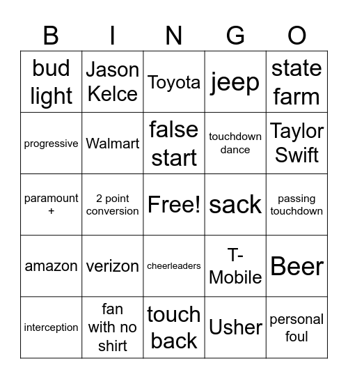 Super Bowl 58 Bingo Card