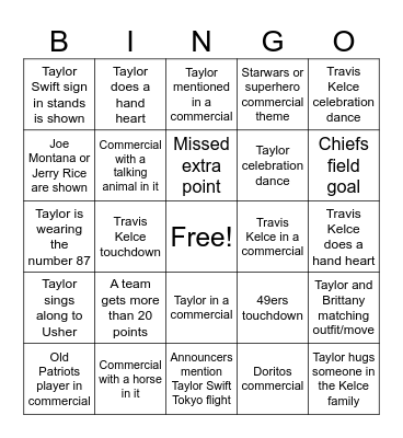 Kilt way super bowl Bingo Card