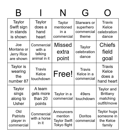 Kilt way super bowl Bingo Card