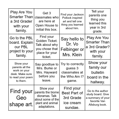 Open House BINGO Card