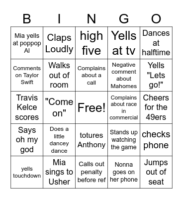 Superbowl Bingo Card