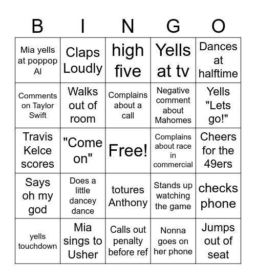 Superbowl Bingo Card