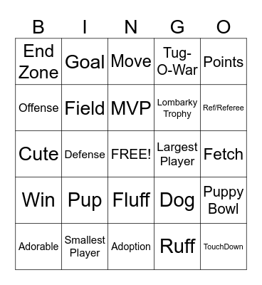 Puppy Bowl Bingo Card
