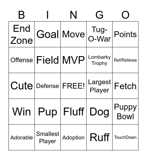 Puppy Bowl Bingo Card