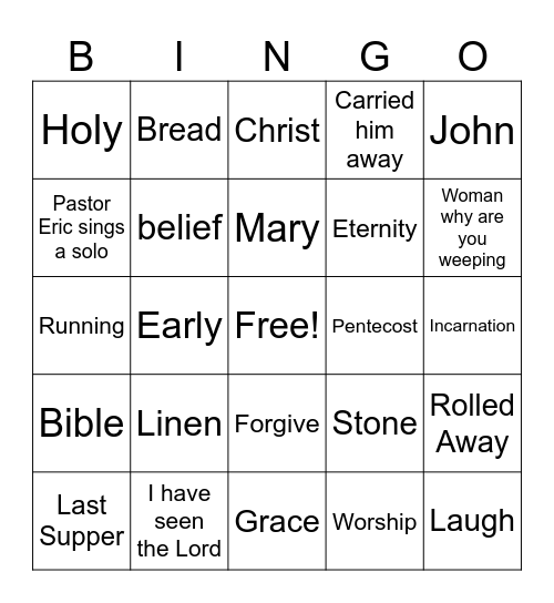 PRC Easter Bingo Card