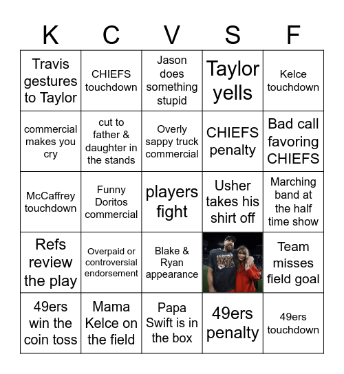 Super Bowl Bingo Card