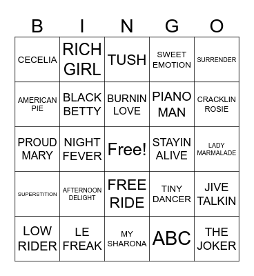 #1- 70'S HITS Bingo Card
