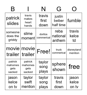 super bowl 2024 Bingo Card