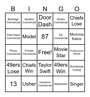 Super Bowl LVII Bingo Card