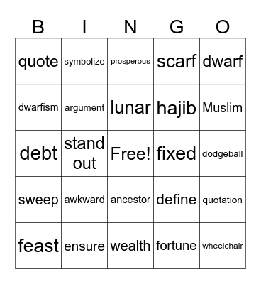 Vocabulary 1 & 2 Bingo Card