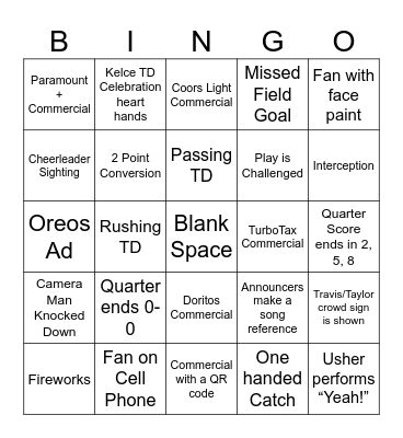 Super  Bowl 2024 Bingo Card