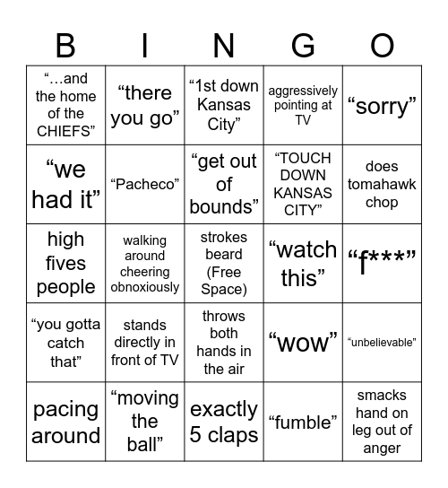 Todd Saltzman Super Bowl Bingo Card