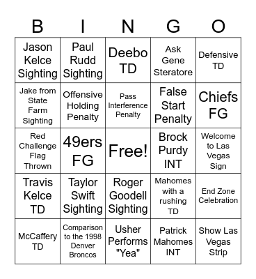 Super Bowl LVIII Bingo Card