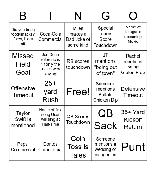 Taylor Swift vs. 49ers vs. Chiefs Super Bowl 2024 Bingo Card