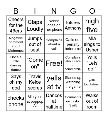 Superbowl Bingo Card