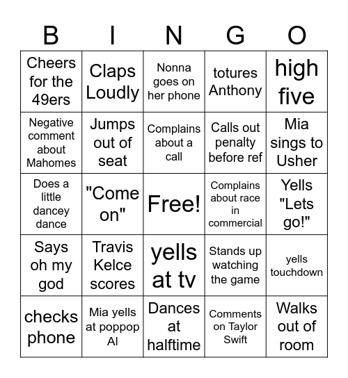 Superbowl Bingo Card