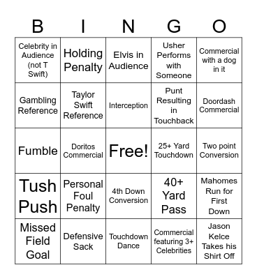 Super Bowl Bingo Card