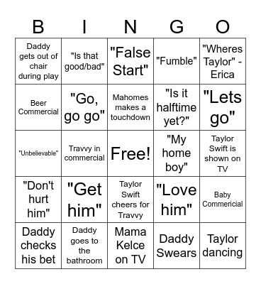 SuperBowl Bingo 2/11/2024 Bingo Card