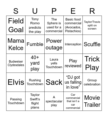 SUPER BOWL BINGO Card