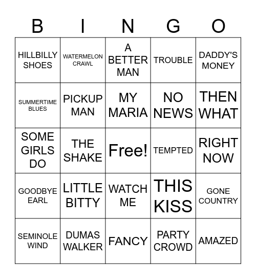 #3- 90'S COUNTRY Bingo Card