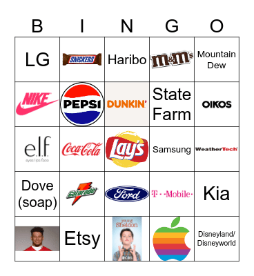 super bowl commercials Bingo Card
