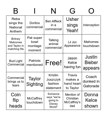 Super Bowl 2024 Bingo Card