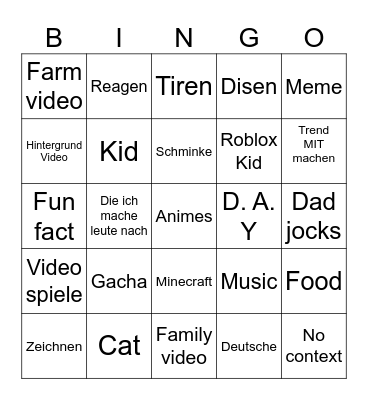 Bingo YouTube shorts Bingo Card