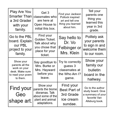 Open House BINGO Card