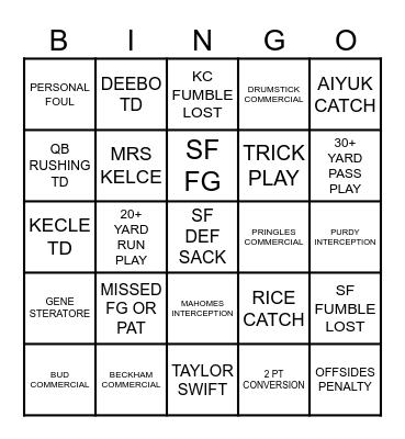 Superbowl Bingo Card