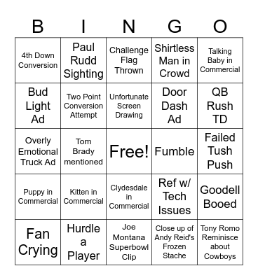 The Superb Owl Bingo Card