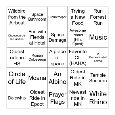 Orlando bingo Card
