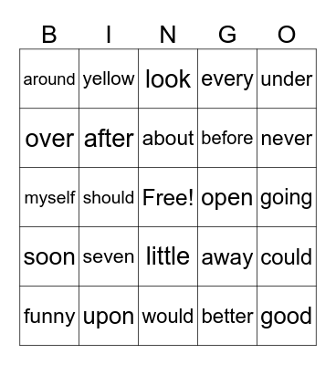 Vocabulary Bingo Card