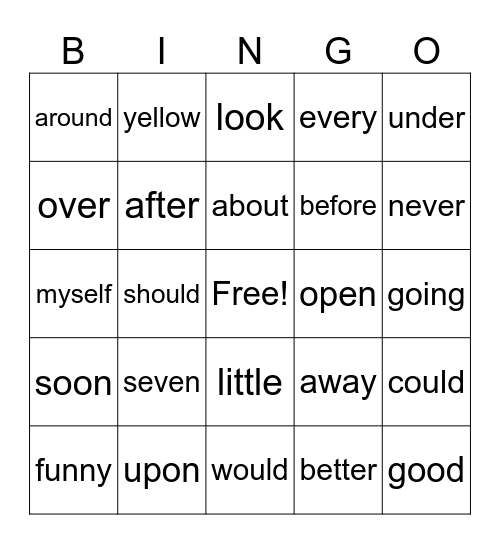 Vocabulary Bingo Card