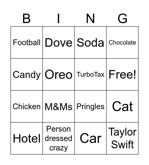 Superbowl 2024 Bingo Card