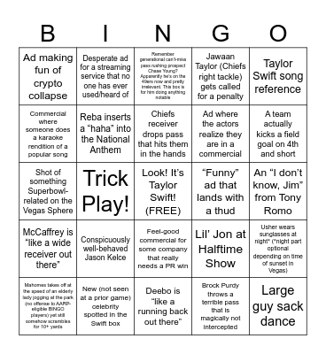 Super Bowl 2024 Bingo Card