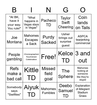 SUPERBOWL BINGO Card