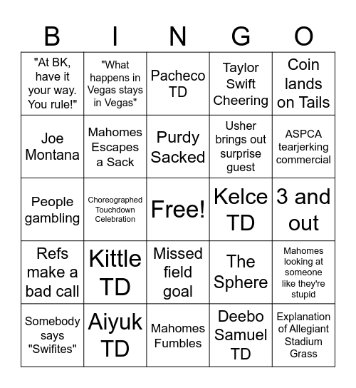 SUPERBOWL BINGO Card