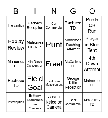 Super Bown Bingo Card