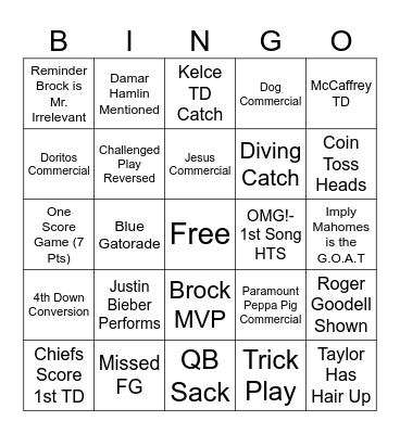 Super Bowl 58 Bingo Card