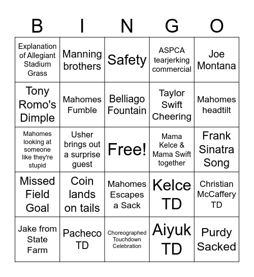 SUPERBOWL BINGO Card