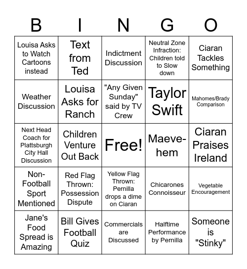 Owens/Kowalczyk Superbowl LVIII Bingo Card